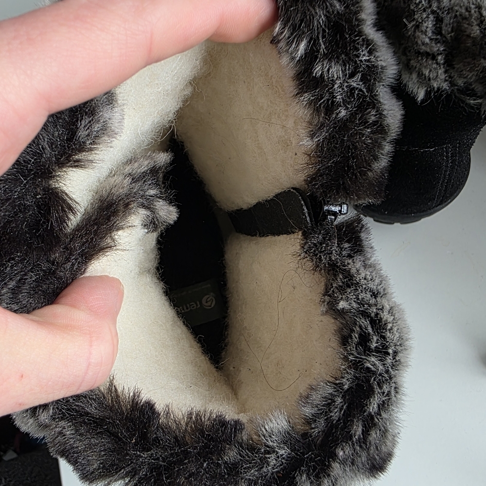 Remonte by Rieker Black Suede Fur Lined Ankle Boots EU 39 Winter Zip Booties - Picture 9 of 10